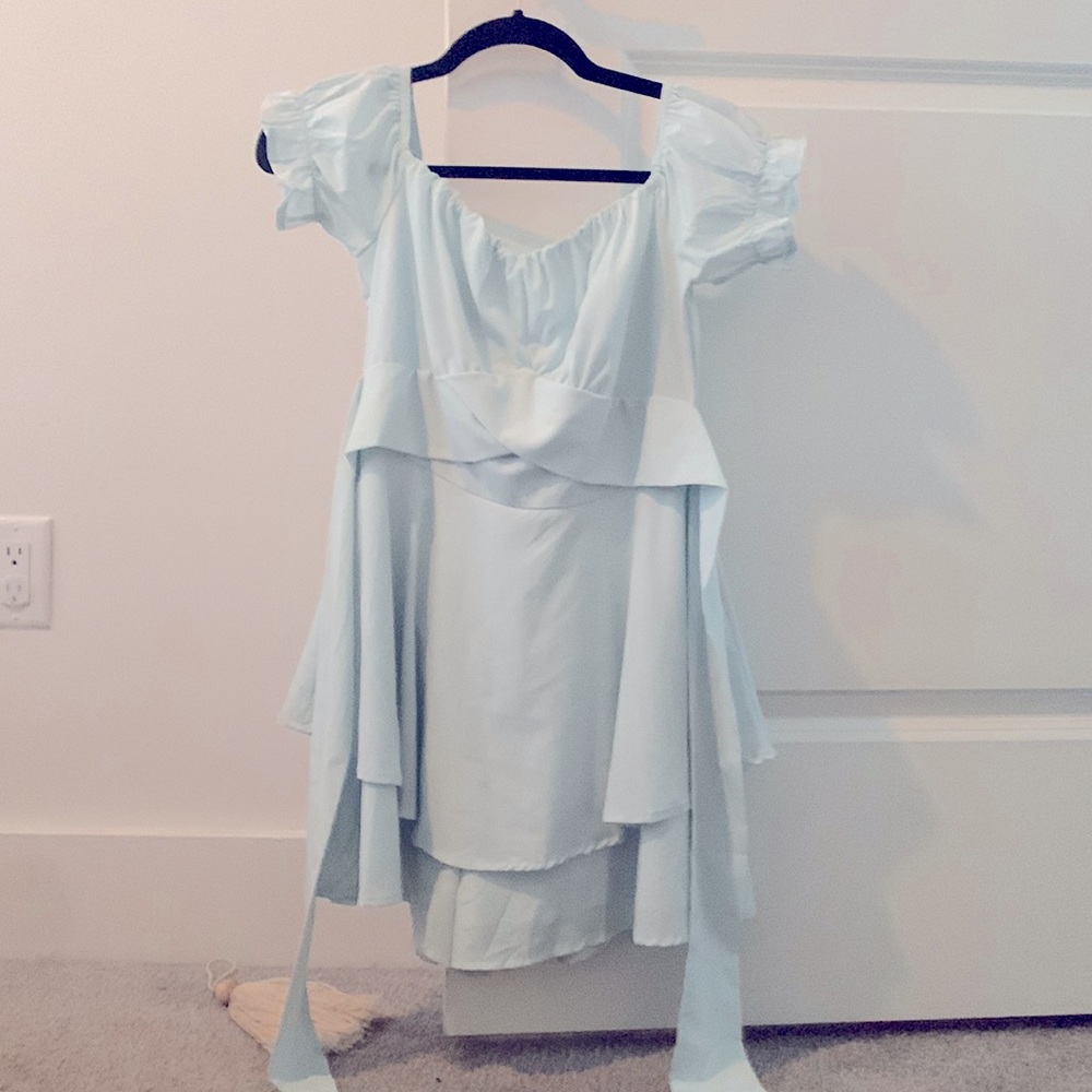 New baby blue tie back romper